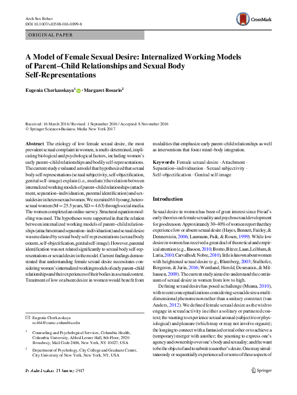 (PDF) A Model of Female Sexual Desire: Internalized Working Models of ...