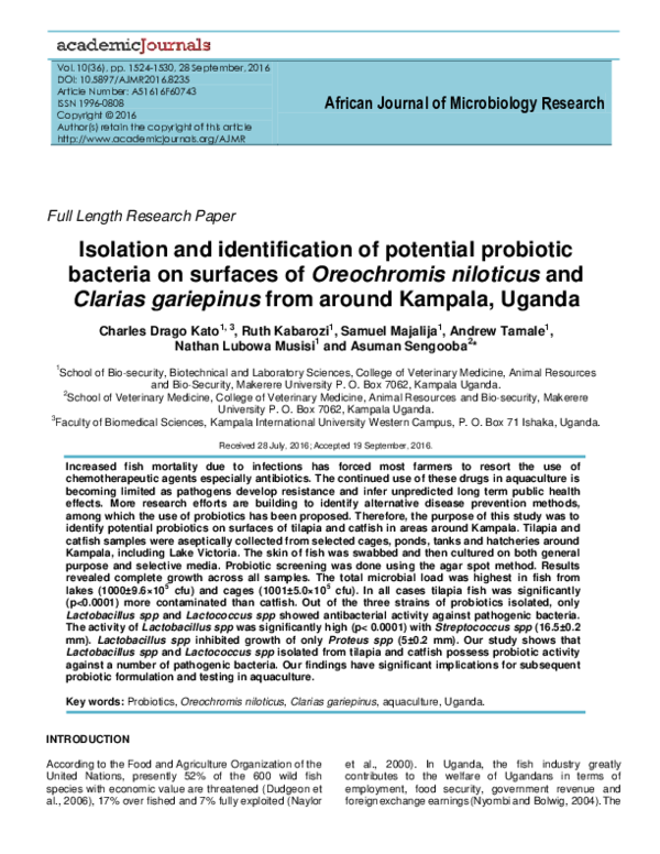(PDF) Isolation and identification of potential probiotic bacteria ...