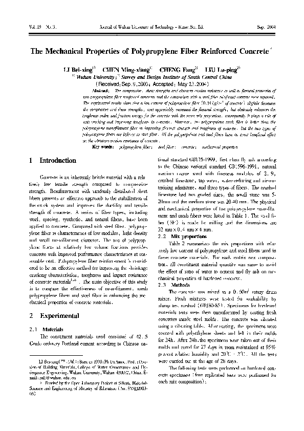 (PDF) The mechanical properties of polypropylene fiber reinforced concrete