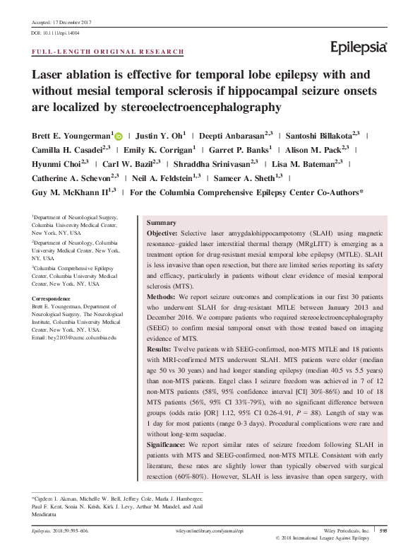 (PDF) Laser ablation is effective for temporal lobe epilepsy with and