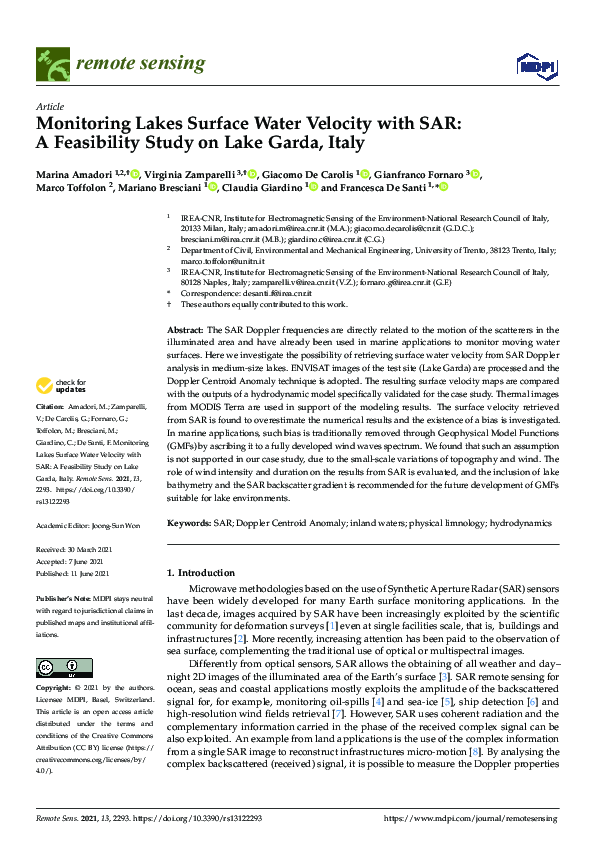 (PDF) Monitoring Lakes Surface Water Velocity with SAR: A Feasibility ...