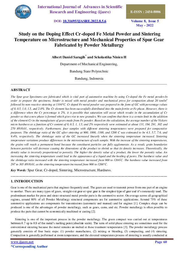 (PDF) Study on the Doping Effect Cr-doped Fe Metal Powder and Sintering ...