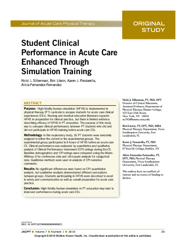 (PDF) Student Clinical Performance in Acute Care Enhanced Through ...