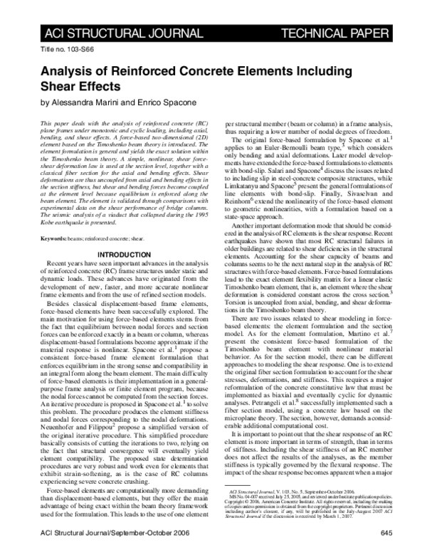 (PDF) Analysis of Reinforced Concrete Elements Including Shear Effects