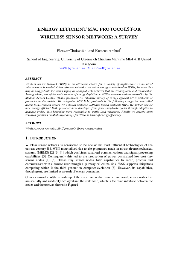 (PDF) Energy Efficient MAC Protocols for Wireless Sensor Network: A Survey