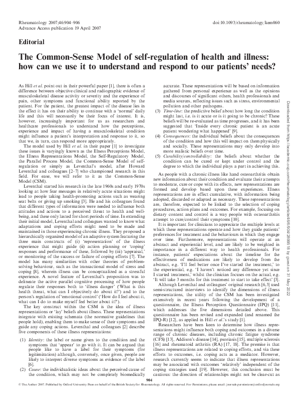 (PDF) The common-sense model of self-regulation of health and illness ...