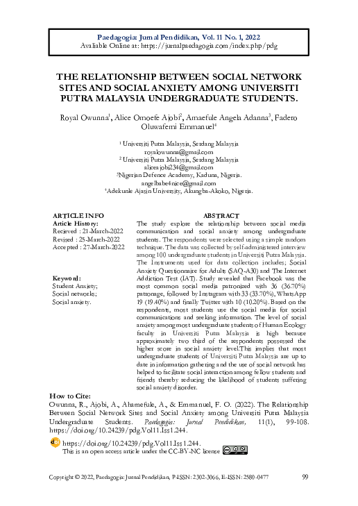 (PDF) The Relationship Between Social Network Sites and Social Anxiety ...