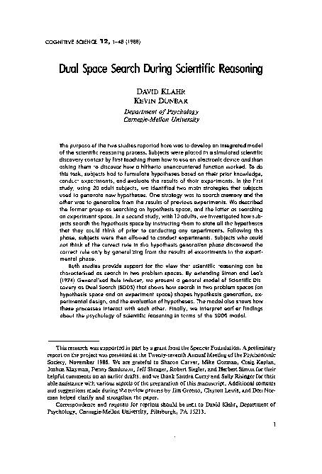 (PDF) Dual Space Search During Scientific Reasoning