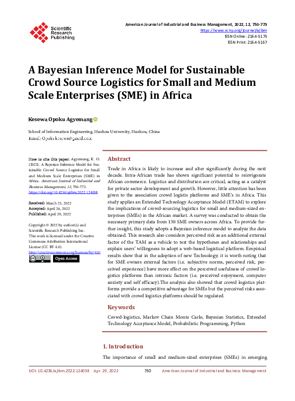 (PDF) A Bayesian Inference Model for Sustainable Crowd Source Logistics ...