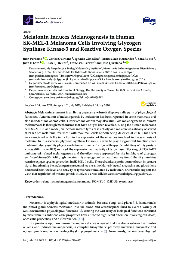 (PDF) Melatonin Induces Melanogenesis in Human SK-MEL-1 Melanoma Cells ...