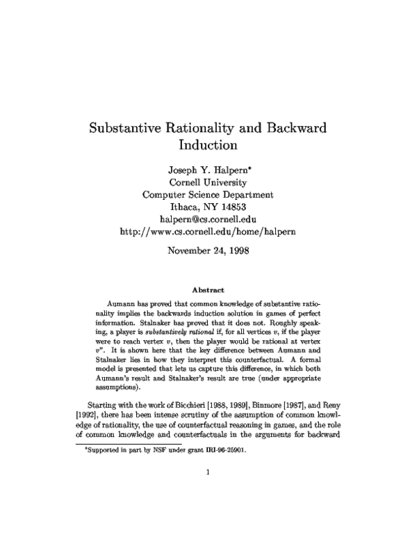 (PDF) Substantive Rationality and Backward Induction