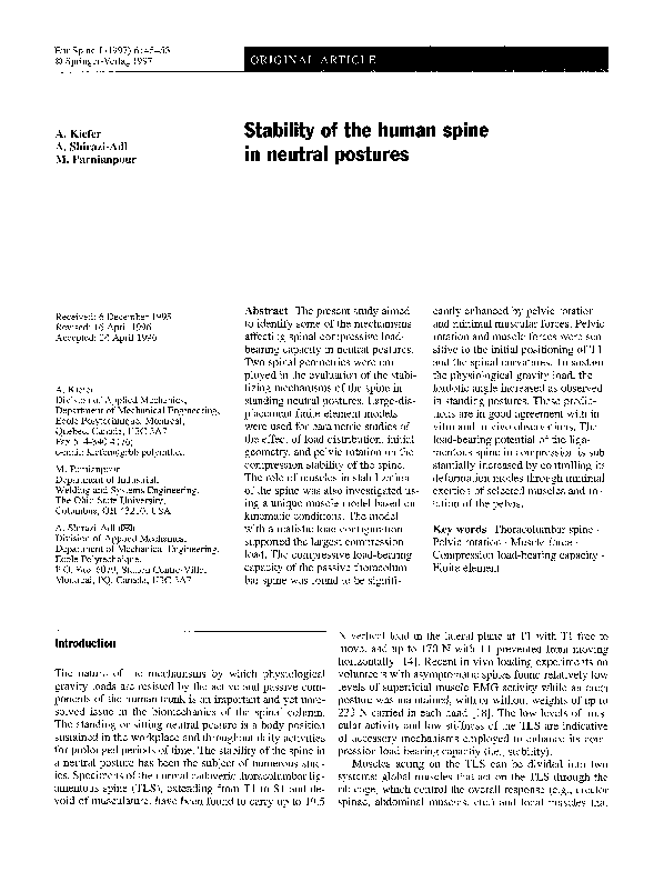 (PDF) Stability of the human spine in neutral postures