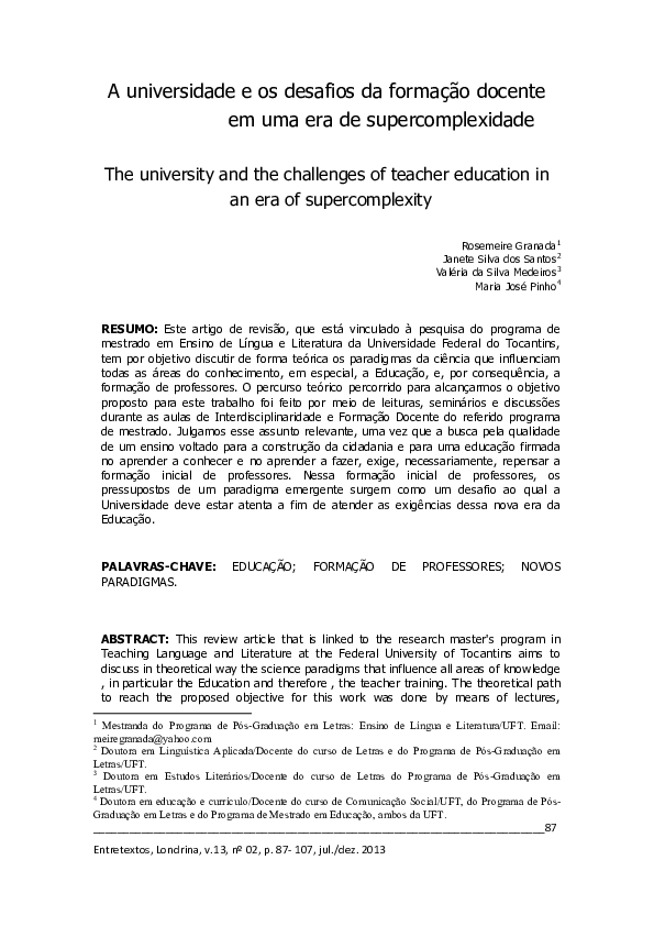 (PDF) A universidade e os desafios da formação docente em uma era de ...