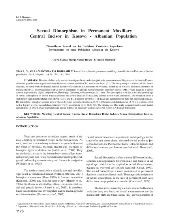 (PDF) Sexual Dimorphism in Permanent Maxillary Central Incisor in ...