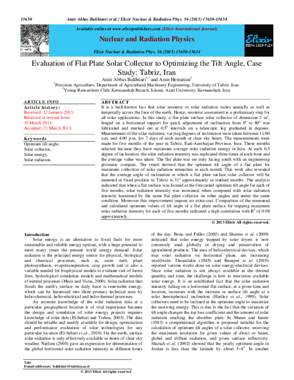 (PDF) Evaluation of Flat Plate Solar Collector to Optimizing the Tilt ...