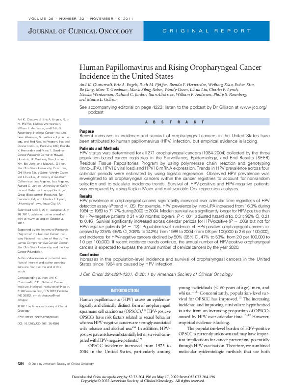 (PDF) Human Papillomavirus and Rising Oropharyngeal Cancer Incidence in ...