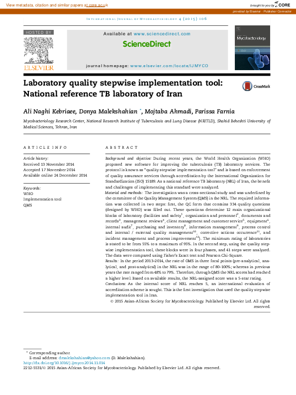 (PDF) Laboratory quality stepwise implementation tool National