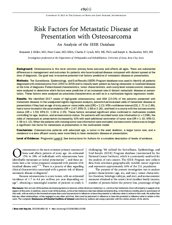 (PDF) Risk Factors for Metastatic Disease at Presentation with Osteosarcoma