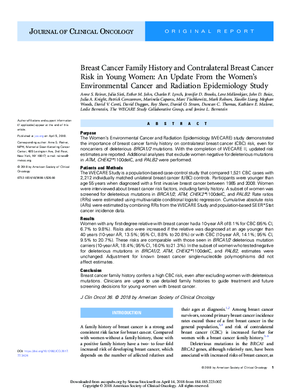 (PDF) Breast Cancer Family History and Contralateral Breast Cancer Risk ...