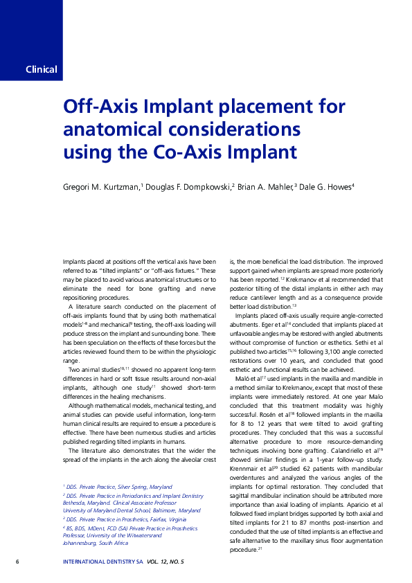 (PDF) Off-Axis Implant Placement for Anatomical Considerations Using ...