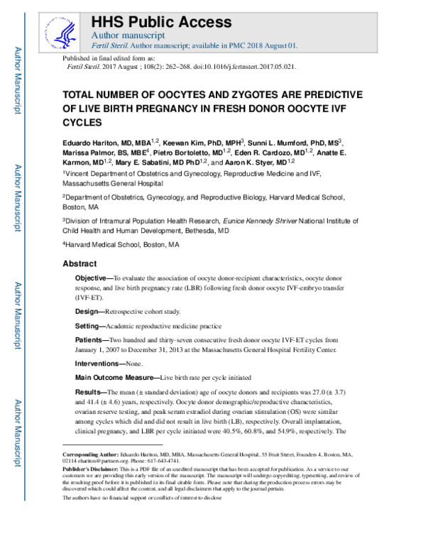 (PDF) Total number of oocytes and zygotes are predictive of live birth ...
