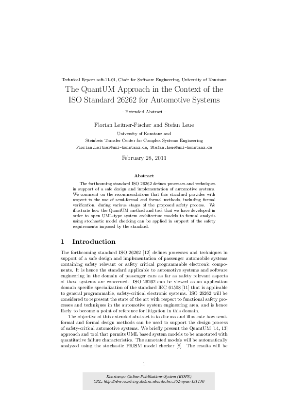PDF) The QuantUM approach in the context of the ISO Standard 26262 for  automotive systems | Stefan Leue - Academia.edu