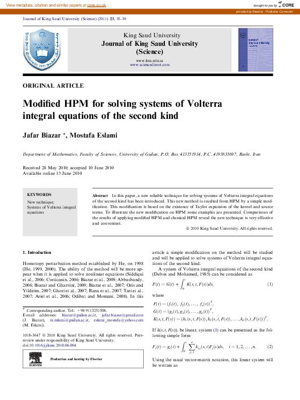 (PDF) Modified HPM for solving systems of Volterra integral equations ...
