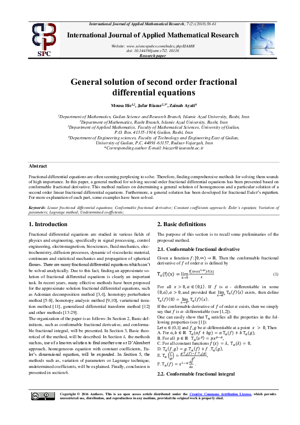(PDF) General solution of second order fractional differential equations
