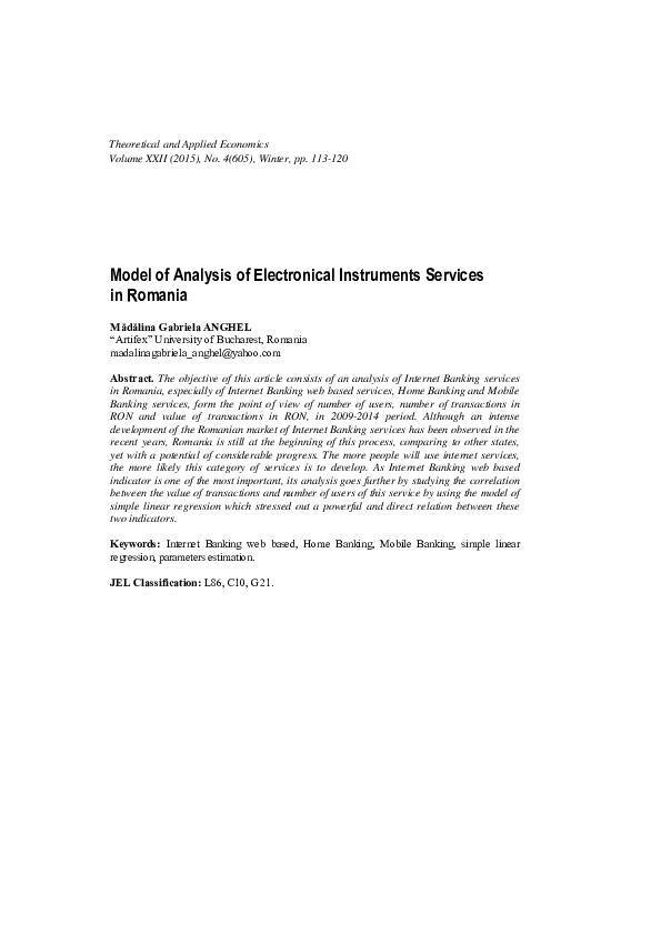 (PDF) Model of Analysis of Electronical Instruments Services in Romania
