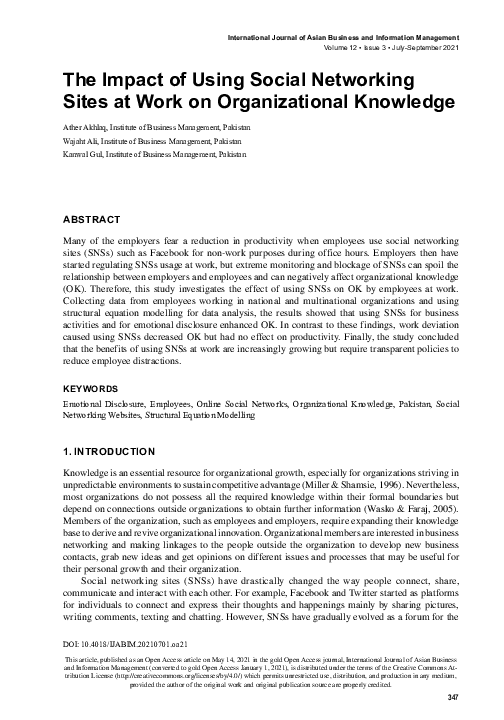 (PDF) The Impact of Using Social Networking Sites at Work on ...