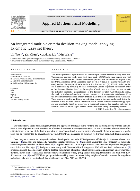 (PDF) An integrated multiple criteria decision making model applying ...