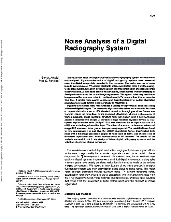 (PDF) Noise analysis of a digital radiography system Ben Arnold