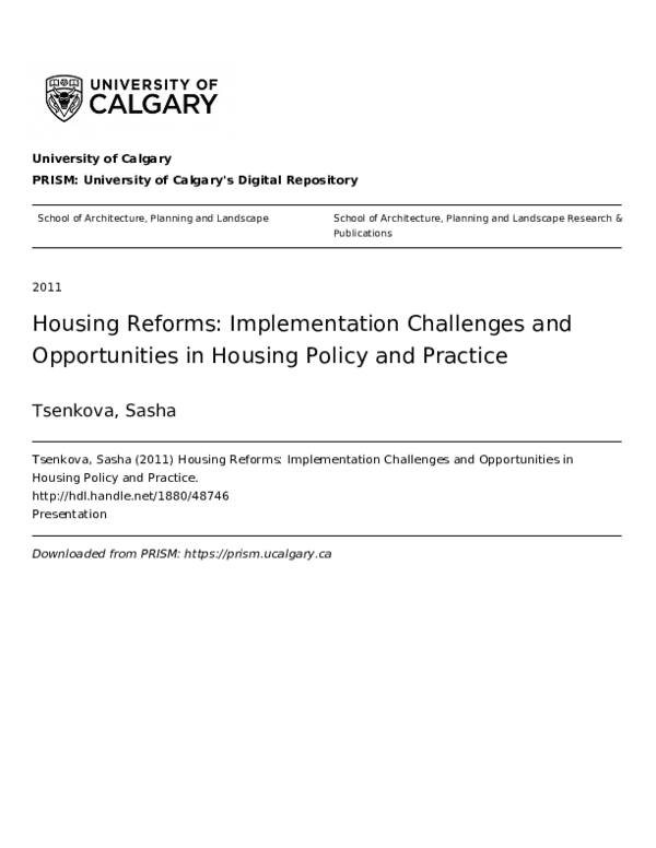 (PDF) Housing Reforms: Implementation Challenges and Opportunities in ...