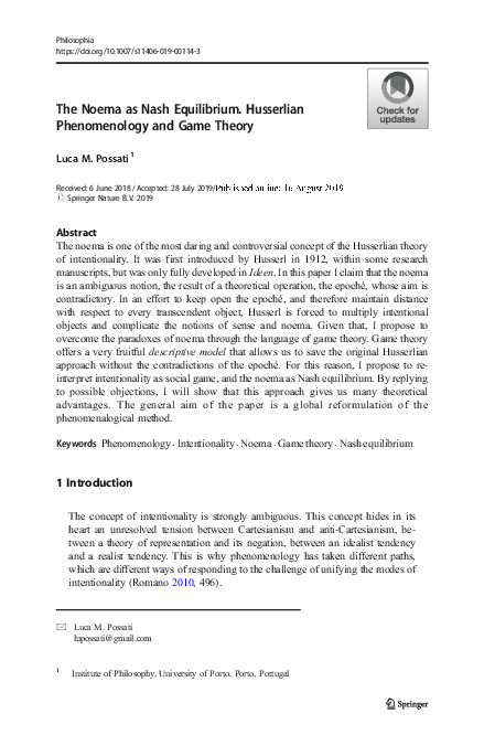 (PDF) The Noema as Nash Equilibrium. Husserlian Phenomenology and Game ...