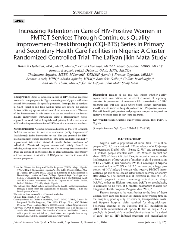 (PDF) Increasing Retention in Care of HIV-Positive Women in PMTCT ...
