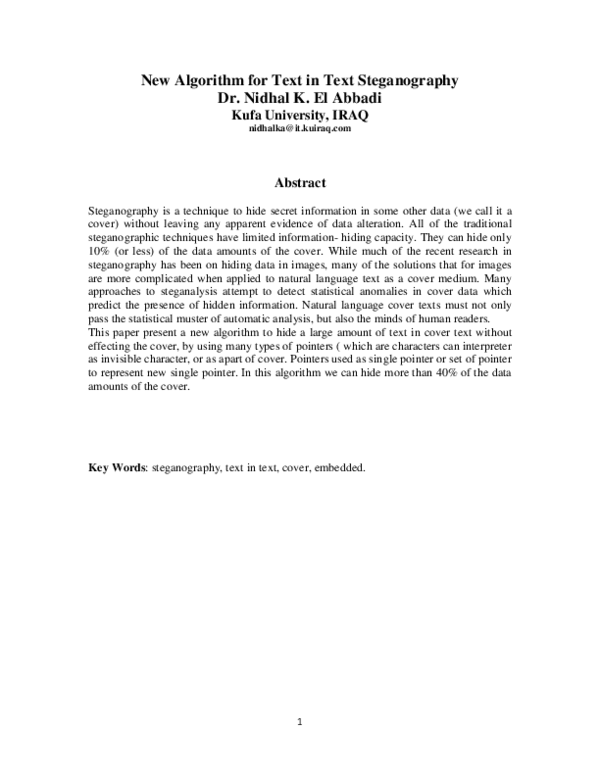 (PDF) New Algorithm for Text in Text Steganography