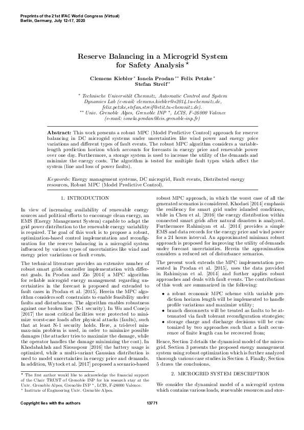 (PDF) Reserve Balancing in a Microgrid System for Safety Analysis