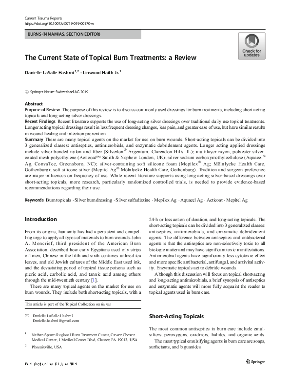 (PDF) The Current State of Topical Burn Treatments a Review Linwood