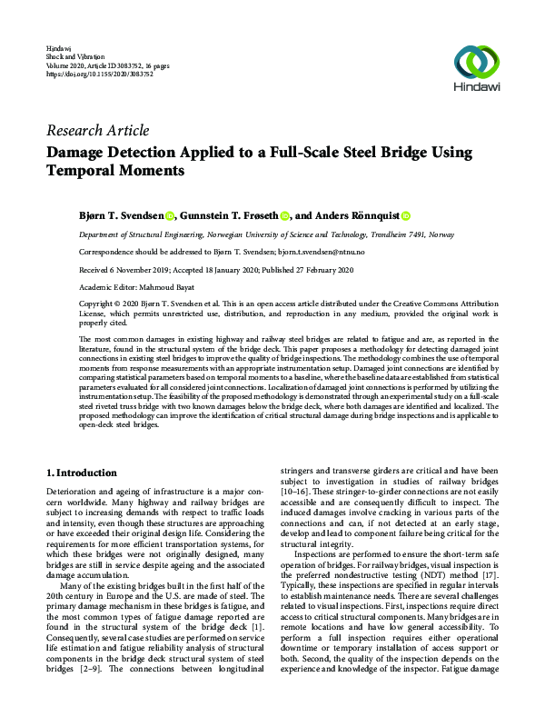(PDF) Damage Detection Applied to a Full-Scale Steel Bridge Using ...