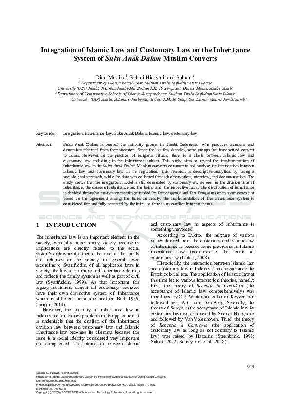 (PDF) Integration of Islamic Law and Customary Law on the Inheritance