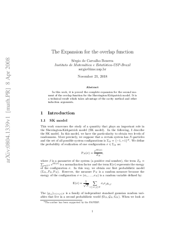 (PDF) The expansion for the overlap function