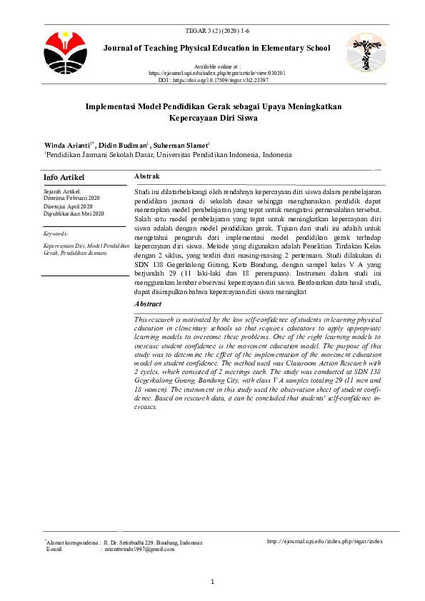 (PDF) Implementasi Model Pendidikan Gerak sebagai Upaya Meningkatkan ...