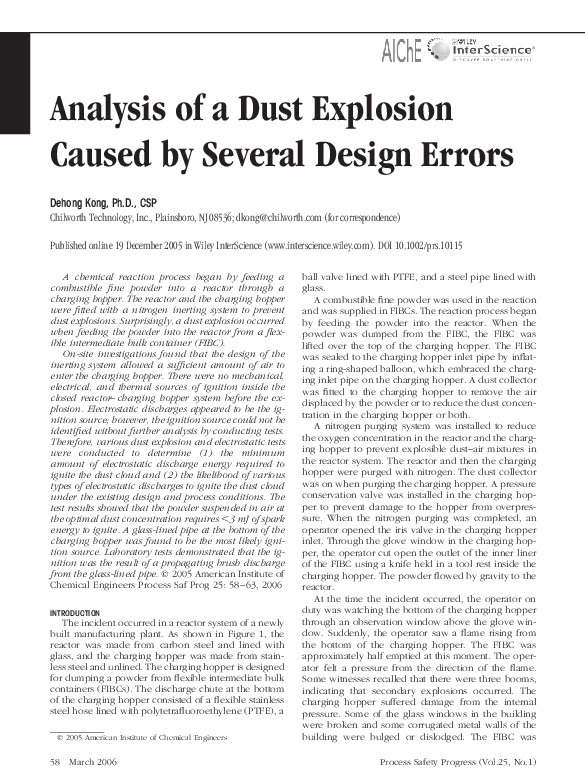 (PDF) Analysis of a dust explosion caused by several design errors