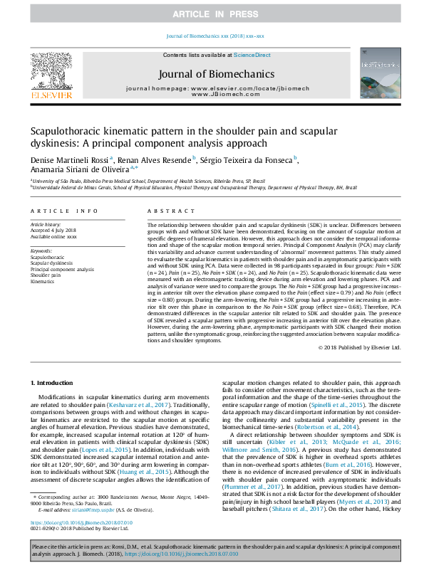 (PDF) Scapulothoracic kinematic pattern in the shoulder pain and ...