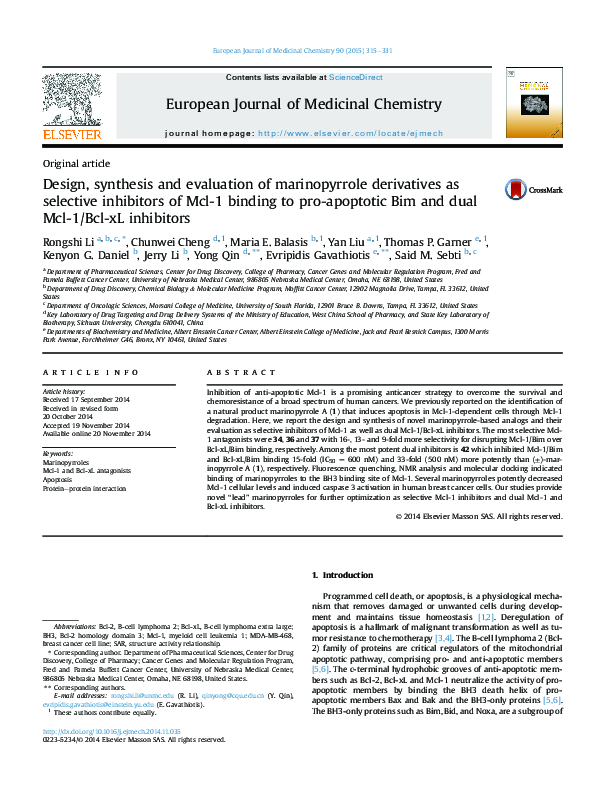 (PDF) Design, synthesis and evaluation of marinopyrrole derivatives as ...