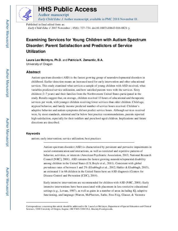 (PDF) Examining Services for Young Children with Autism Spectrum ...