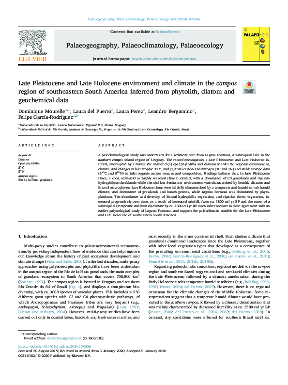 (PDF) Late Pleistocene and Late Holocene environment and climate in the ...