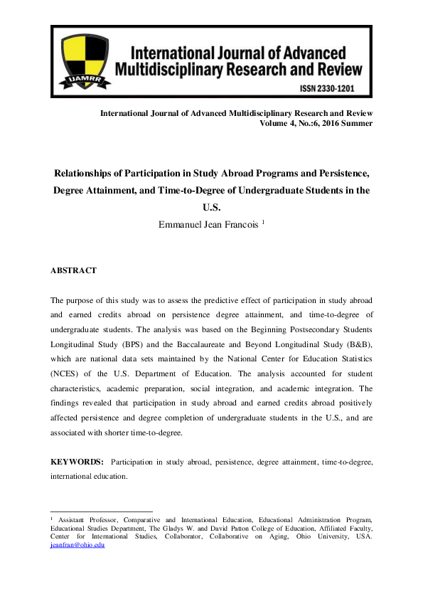 (PDF) Relationships Of Participation In Study Abroad Programs And ...