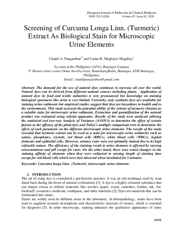 (PDF) Screening of Curcuma Longa Linn. (Turmeric) Extract As Biological