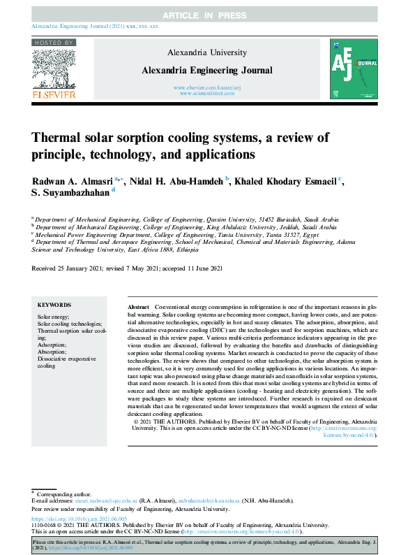 (PDF) Thermal solar sorption cooling systems - A review of principle ...